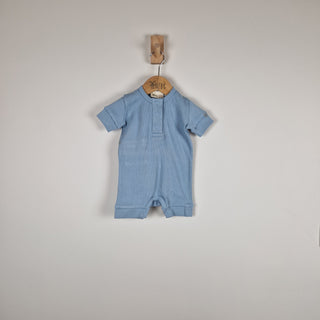 Sample Sale - Blue Short Sleeve Rib Baby Romper