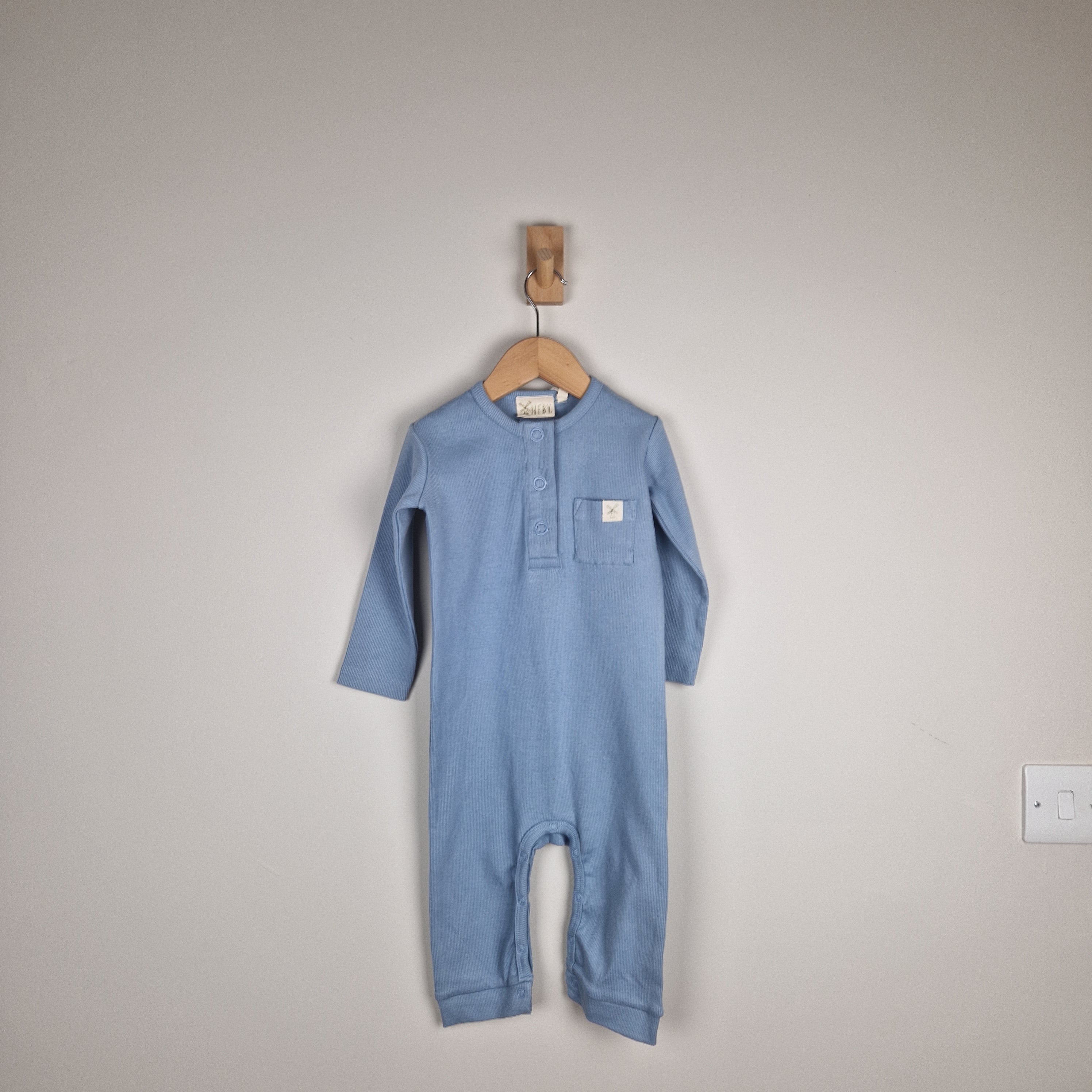 Sample Sale - Blue Baby Jumpsuit in Ribbed Cotton