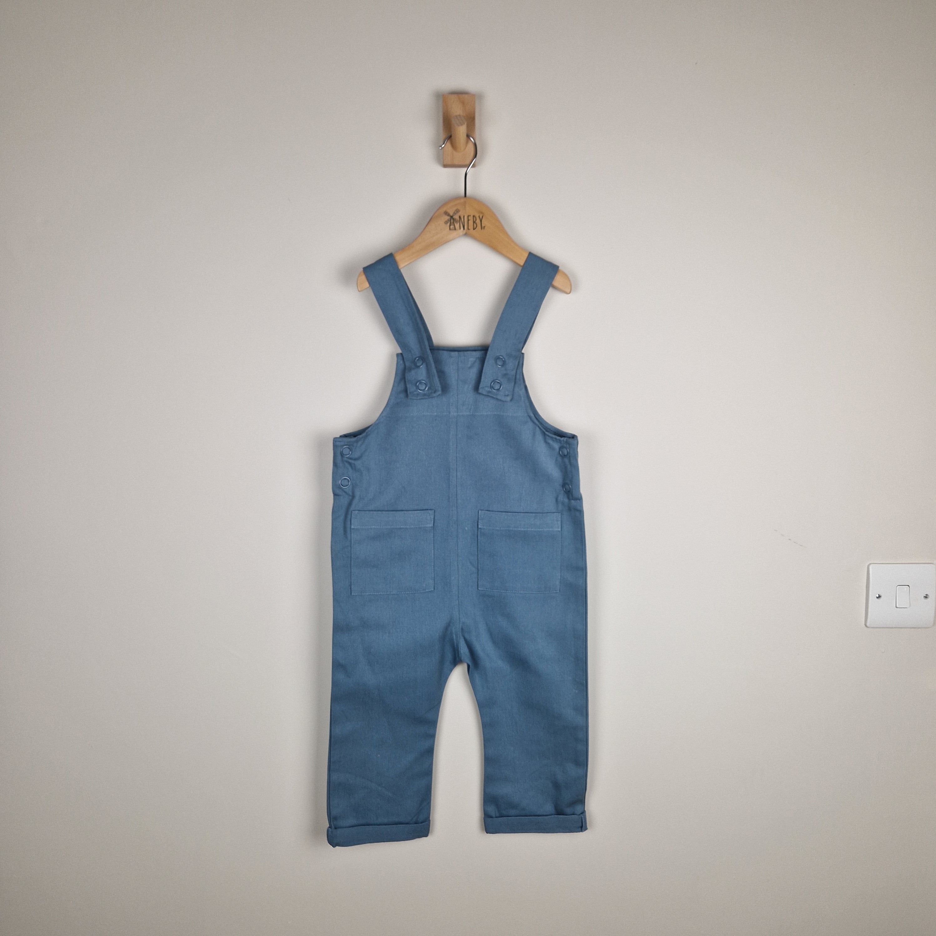 Sample Sale - Blue Kids Dungarees With Patch Pockets