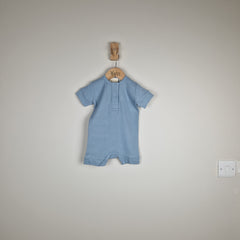 Sample Sale - Blue Short Sleeve Rib Baby Romper