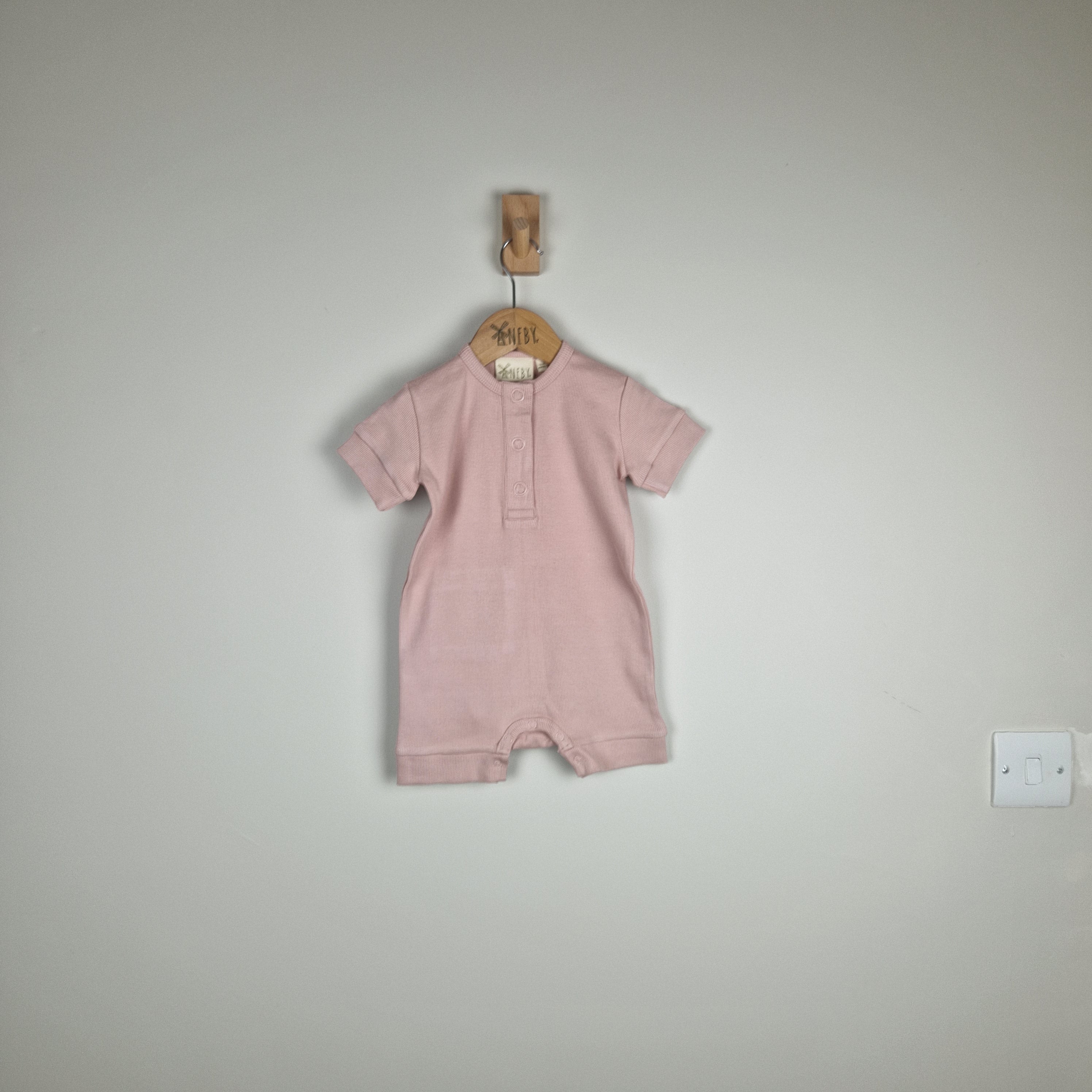 Sample Sale - Pink Short Sleeve Rib Baby Romper