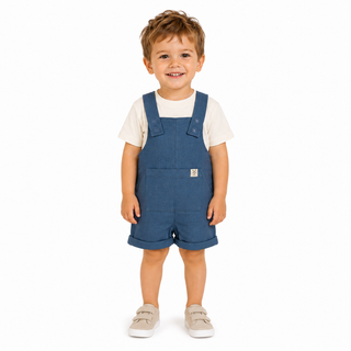 Kids Blue Cotton Dungaree Shorts