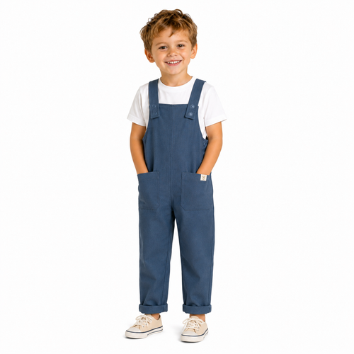 Kids Blue Dungarees With Patch Pockets