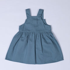 Back view of pleated dress in dusty blue