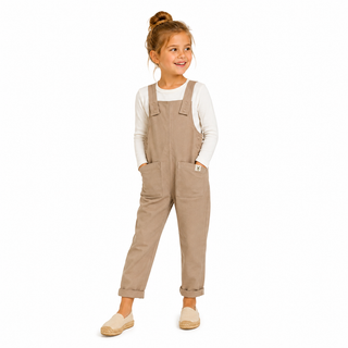 Kids Ecru Dungarees With Patch Pockets