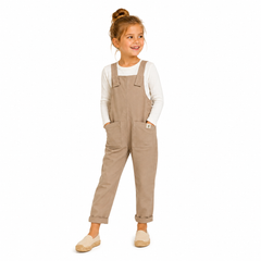Kids Ecru Dungarees With Patch Pockets