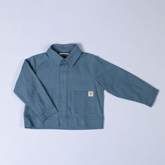 Slate blue Aneby jacket with collar, dyed to match poppers and front patch pockets