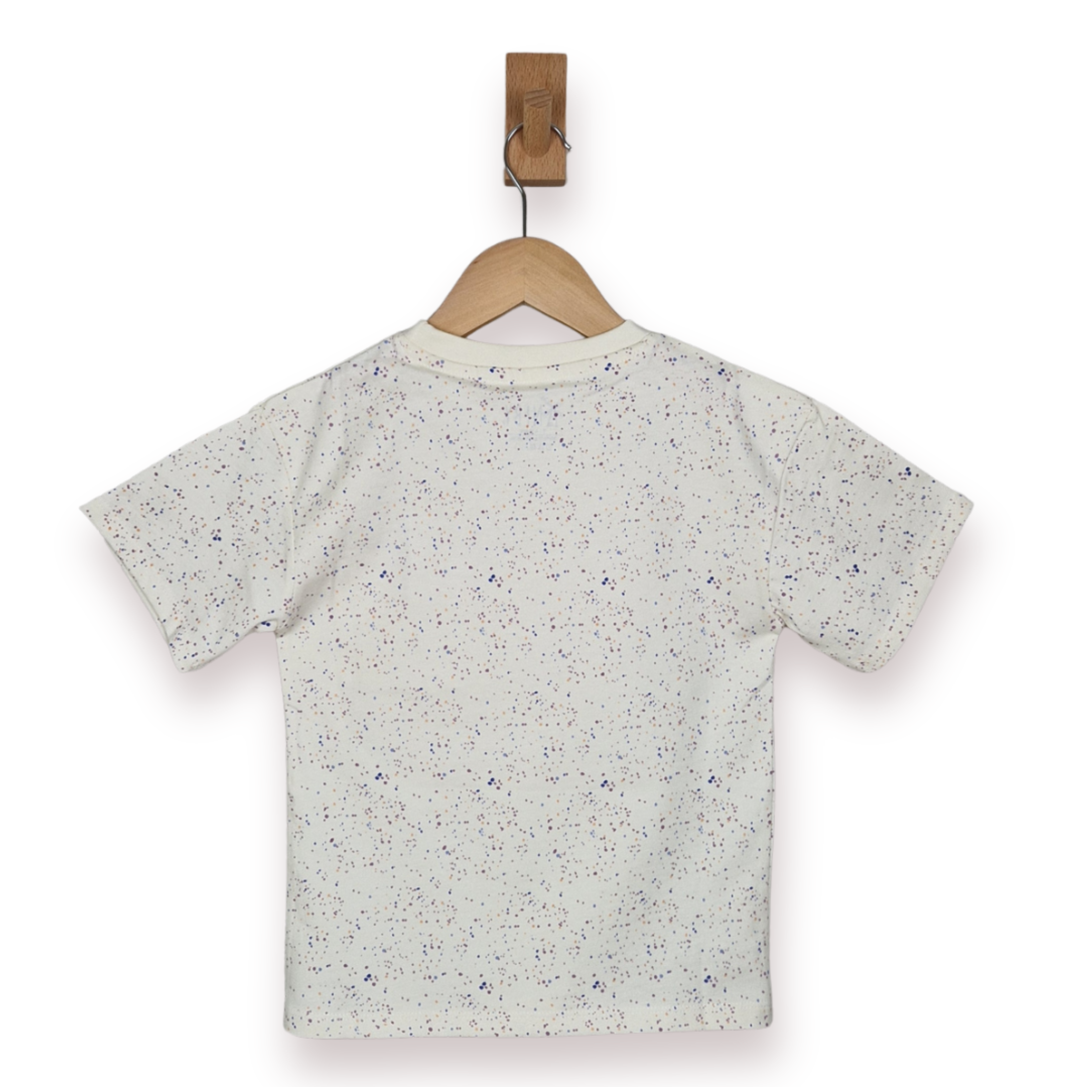 Ecru kids t shirt on a wooden hanger