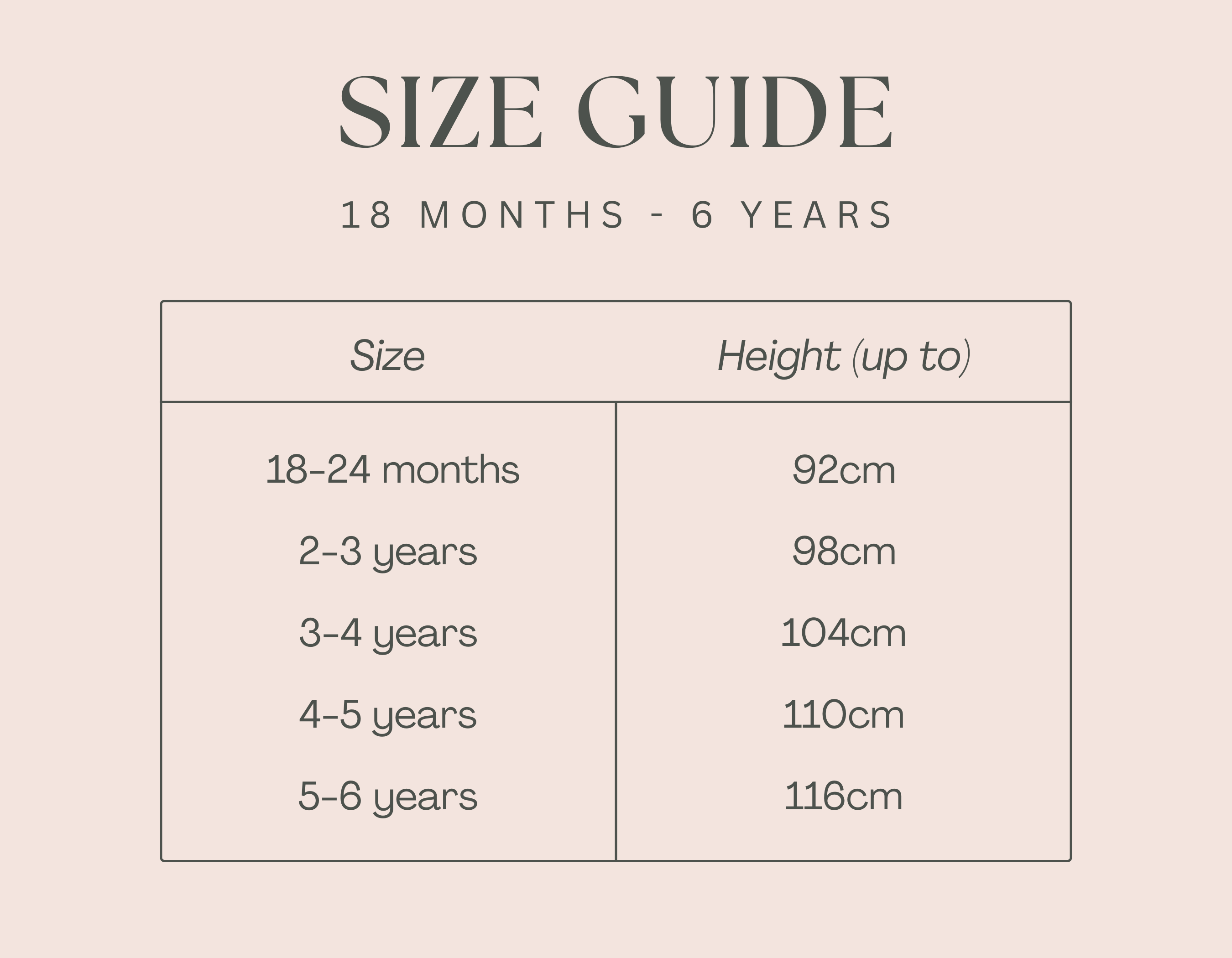 Aneby size guide 18 months to 6 years