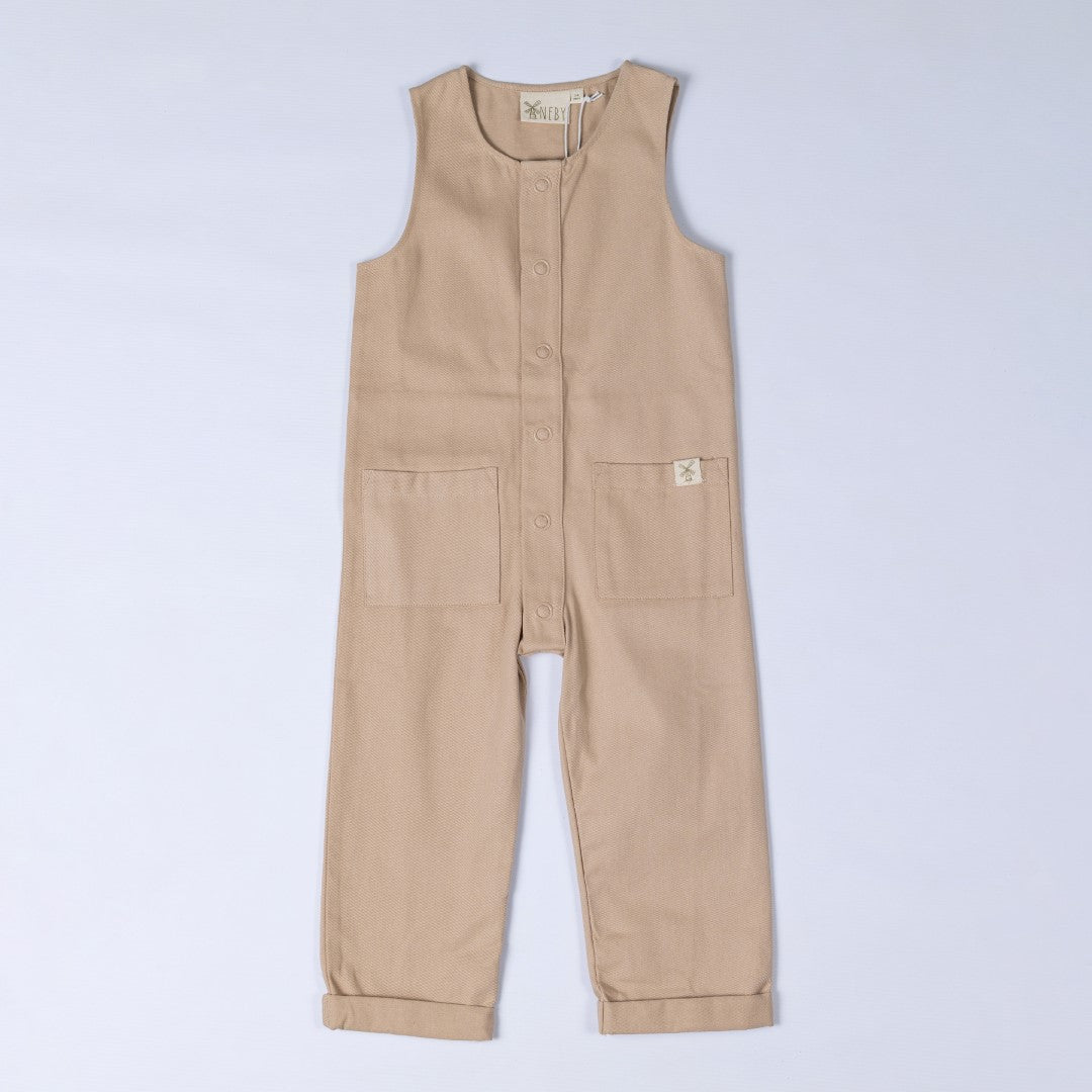 Jumpsuit in beige with Aneby hem tag on the front patch pocket