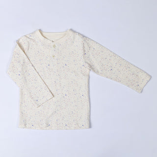 Cream long-sleeved t-shirt with multi-coloured speckle print