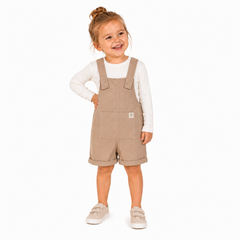 Kids Ecru Cotton Dungaree Shorts
