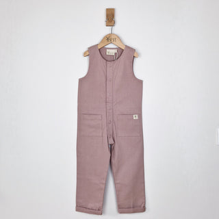 Sleeveless rib baby romper in dusty pink, front view, flat lay, displayed against a neutral background.